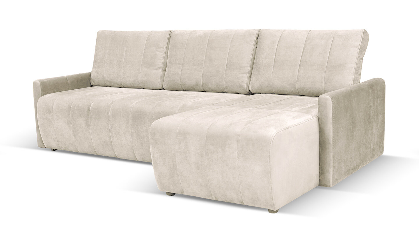 Угловой диван Норфолк 245х145х88 см, еврокнижка, независимый пружинный блок, кремовый велюр - фотография № 16