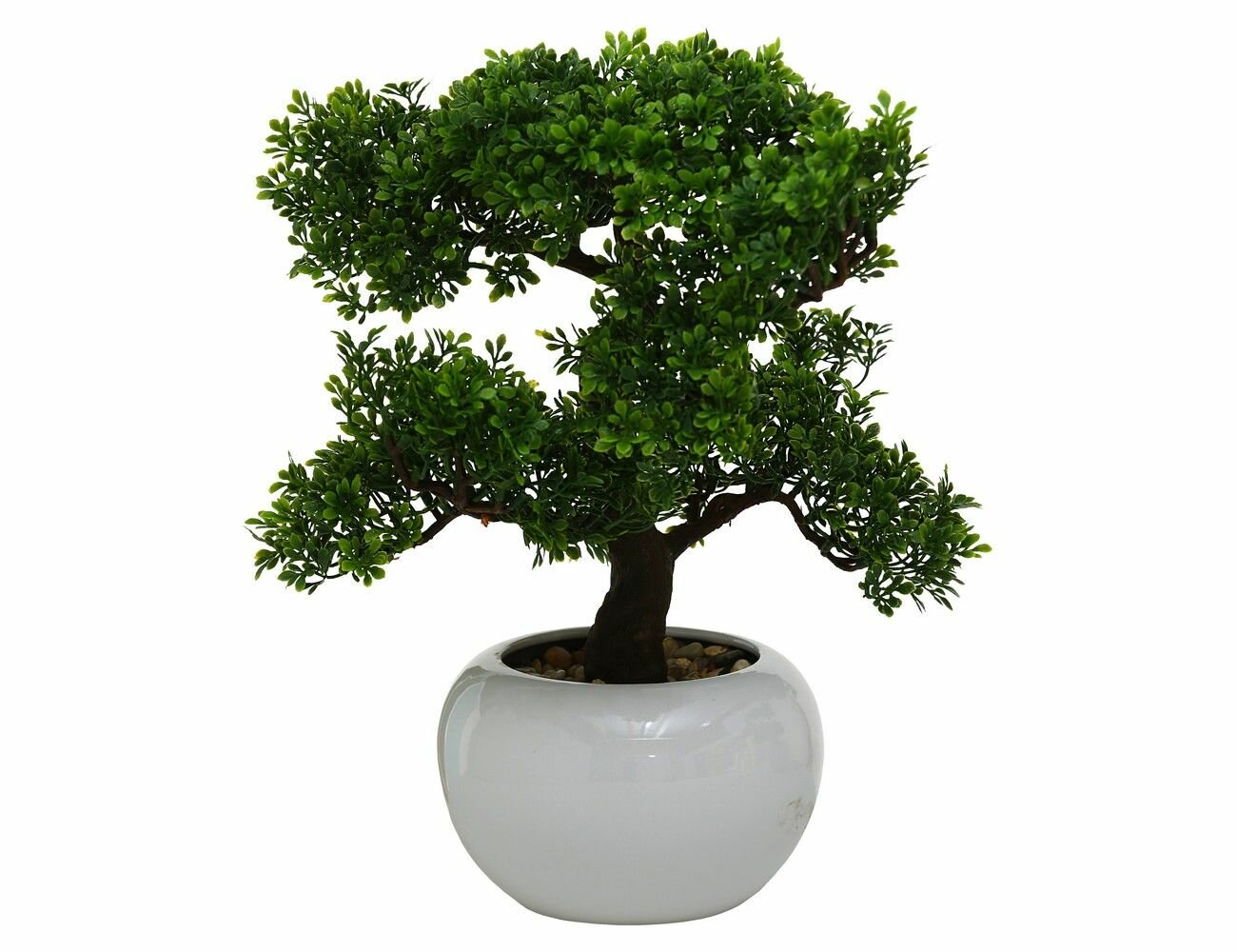 Элитное искусственное растение "Бонсай" (лиственный) в белом кашпо пластик керамика 32х33 см Boltze