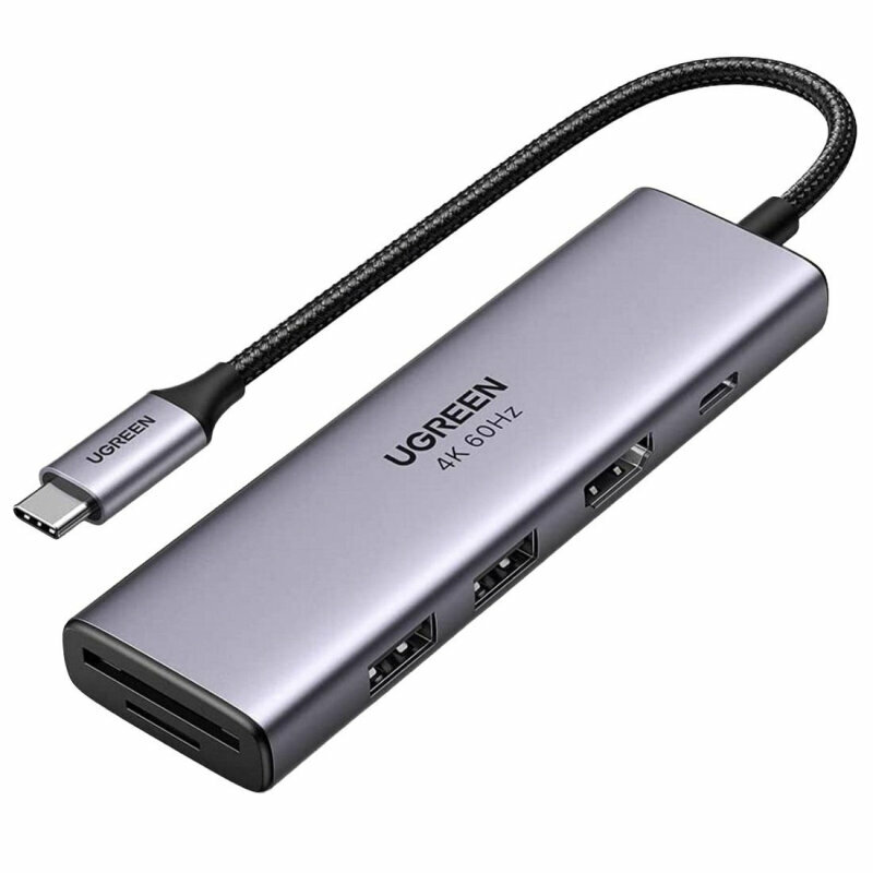 Разветвитель USB UGREEN 6 в 1 , 2 х USB 3.0, HDMI, TF/SD, PD (60384), 1602476