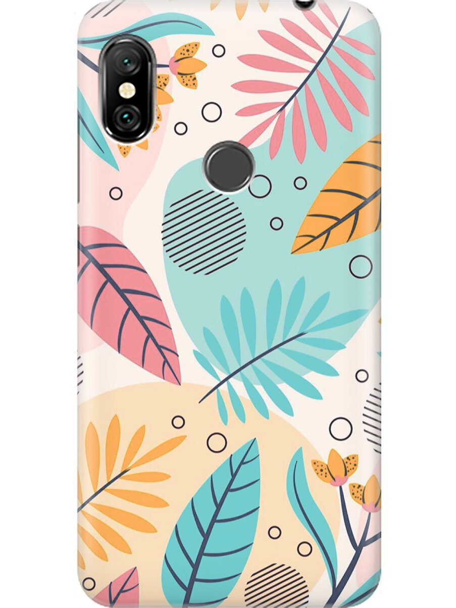 Силиконовый чехол на Xiaomi Redmi Note 6 / Note 6 Pro / Сяоми Редми Ноут 6 / Ноут 6 Про с принтом "Аппликация из листочков"