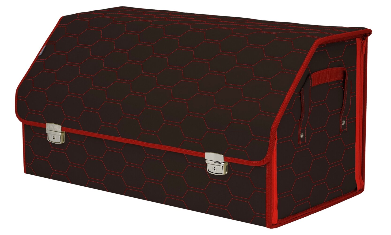 Органайзер-саквояж в багажник "Союз Премиум" (размер XL Plus). Цвет: коричневый с красной прострочкой Соты.