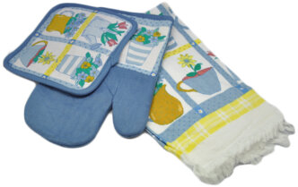 Кухонный набор из хлопка полотенце, ухватка-перчатка и прихватка