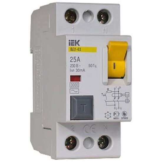 Дифференциальный автомат IEK ВД1-63 1P+N 25А 30мА тип AC MDV10-2-025-030