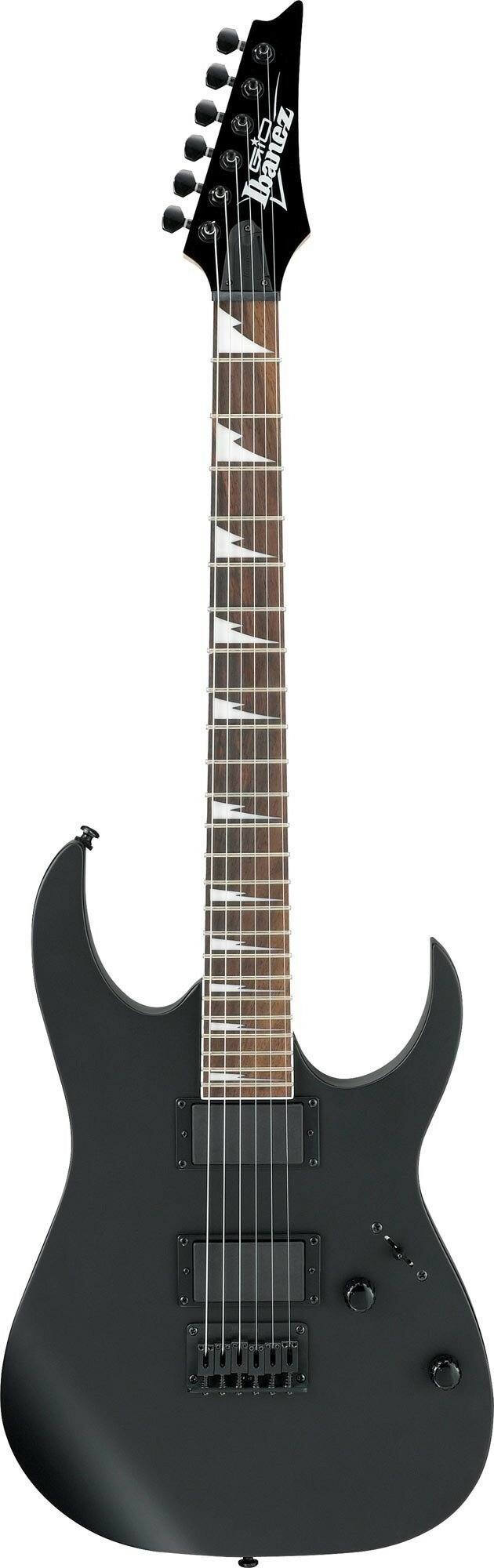 IBANEZ GIO GRG121DX-BKF BLACK FLAT электрогитара, цвет чёрный матовый, корпус махагони, гриф клён, накладка грифа палисандр, лады 24 Jumbo, мензура 25