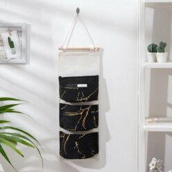 Доляна Органайзер с карманами подвесной Доляна «Мрамор», 3 отделения, 20×59 см, цвет чёрный