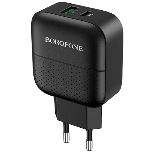 Сетевой адаптер питания Borofone BA46A Premium Black зарядка 3A 18W QuickCharge3 и USB-C PD 2 USB-порта, черный