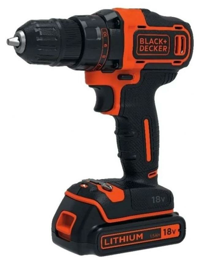 Дрель-шуруповерт BLACK & DECKER BDCDD186K1B-QW 18В 0-360/0-1400 об/мин, 2 Li-Ion акк. 1.5Ач, кейс