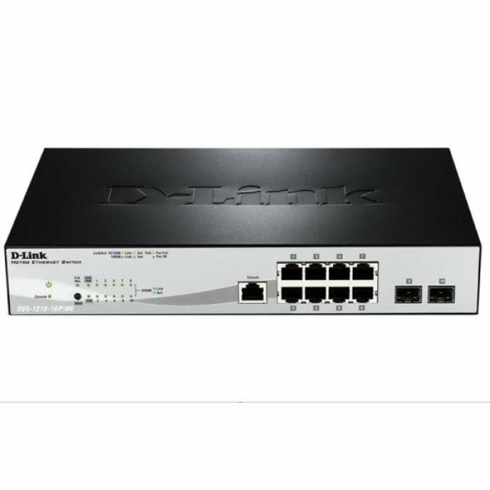 Коммутатор D-Link DGS-1210-10P/ME/A1A, Managed Gigabit Switch with 8 10/100/1000Base-T PoE + 2 SFP Ports