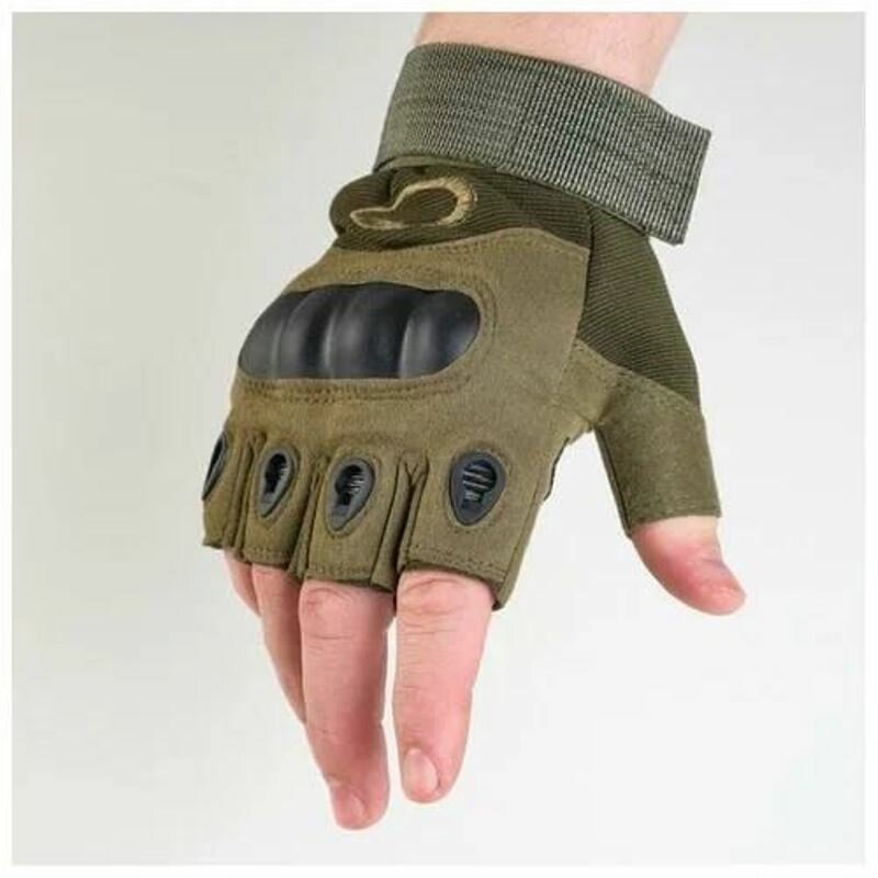 1 пара. Тактические перчатки Decoromir размер XL открытые, цвет зеленый - фотография № 1