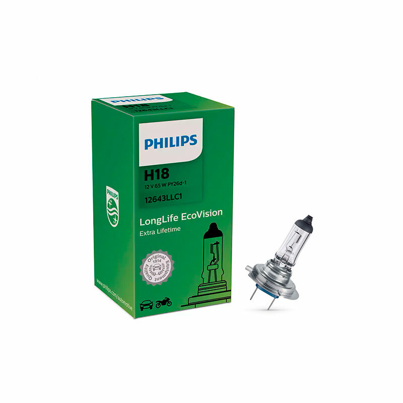 Лампа галогенная Philips LongLife EcoVision H18 12V 65W PY26d-1, 1 шт.