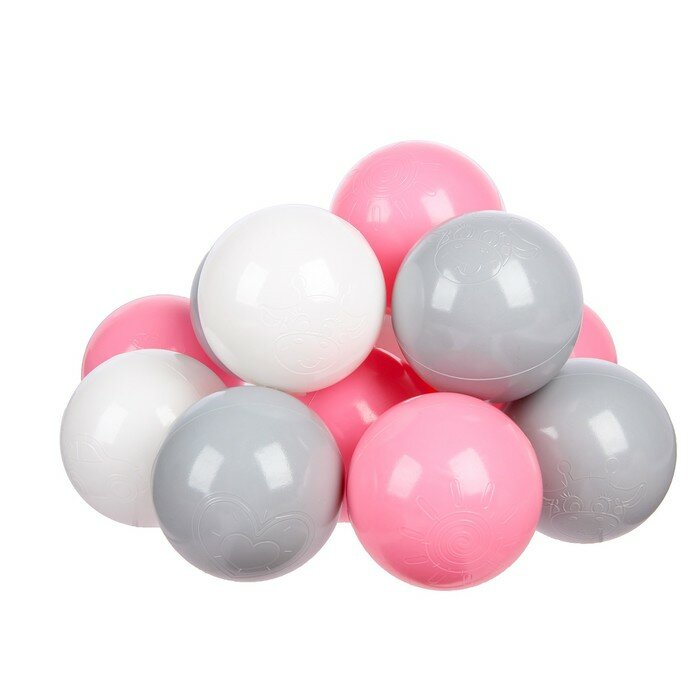 Шарики для сухого бассейна с рисунком, диаметр шара 7,5 см, набор 30 штук, цвет розовый, белый, серый - фотография № 1
