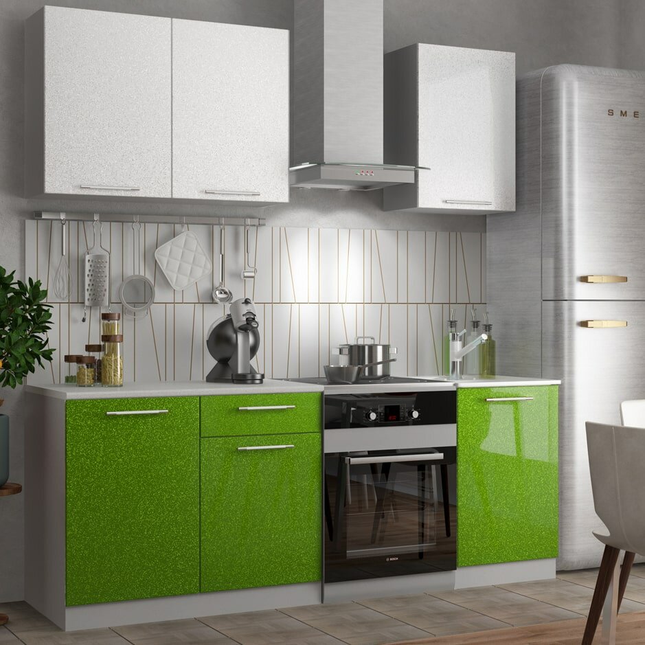 Кухня ДСВ-мебель Олива 1500 Белый металлик/Зеленый металлик ДС41562