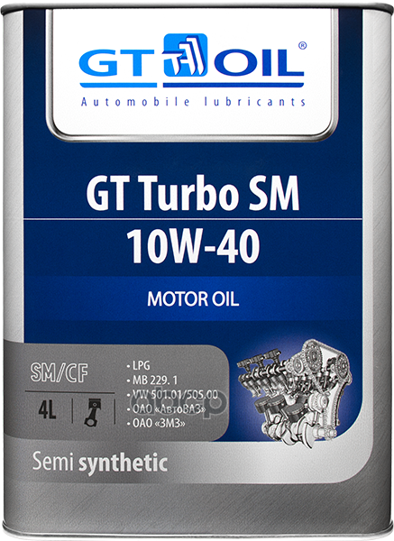 GT OIL Масло Моторное Полусинтетическое Всесезонное Gt Turbo Sm, Sae 10w-40, Api Sm,Sn/Cf, 4 Л