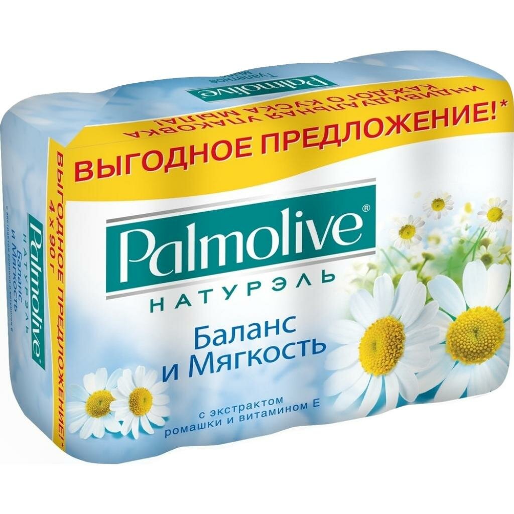 Palmolive Мыло «» Натурэль, Баланс и Мягкость с экстрактом ромашки и Витамином Е 4 шт по 90 гр, 360 гр