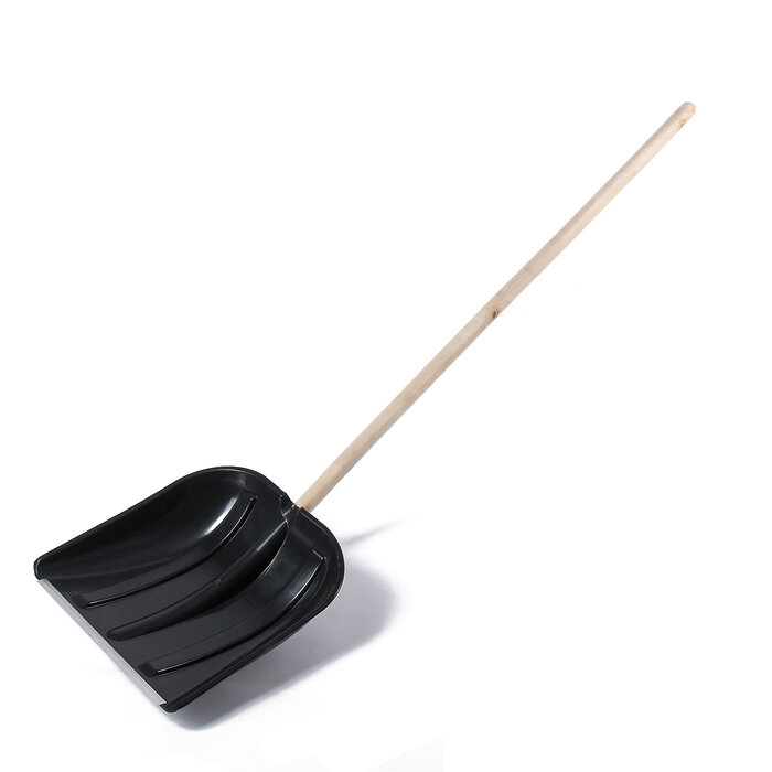 Лопата пластиковая, ковш 410 × 415 мм, с металлической планкой, деревянный черенок, с ручкой - фотография № 1