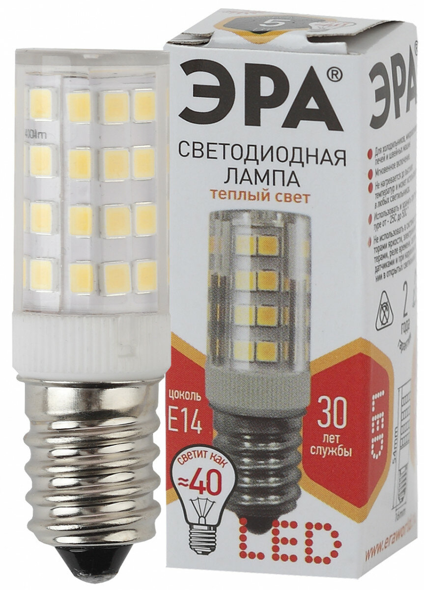 ЭРА LED T25-5W-CORN-827-E14 ЭРА (диод, капсула, 5Вт, тепл, E14) (25/100/19600)