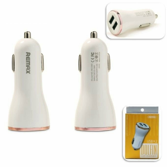 Авто - зарядное устройство Remax Dolfin 2 - USB (1А + 2,4А) (розовое золото)