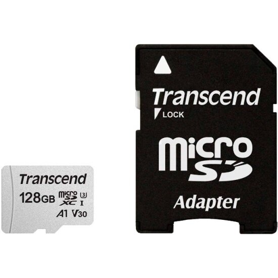 Карта памяти TRANSCEND micro SDXC 128Gb 300S UHS-I U3 V30 A1 + ADP (100/40 Mb/s)