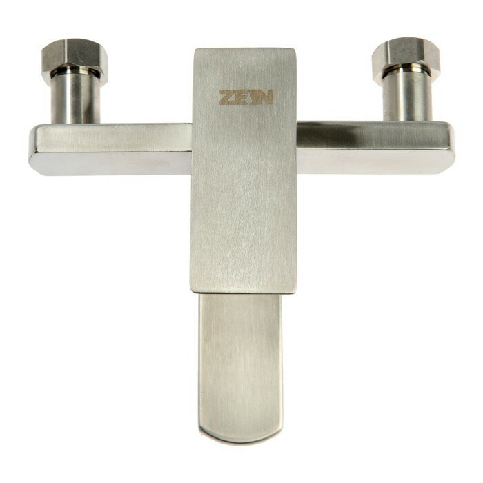 Смеситель для ванны ZEIN, квадрат, короткий излив, с душевым набором, нержав сталь, сатин - фотография № 2