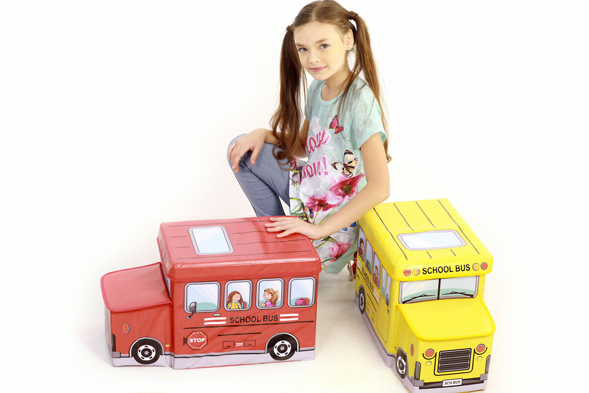 Ящик-пуф для игрушек "Школьный автобус" красный - фотография № 6