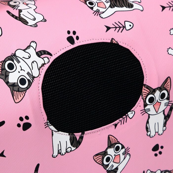 Пижон Сумка-переноска каркасная "Играющие котики", размер S, 37,5 х 17 х 22 см, розовая - фотография № 7