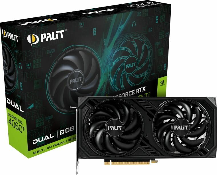 Видеокарта Palit Видеокарта Palit PCI-E 4.0 RTX4060TI DUAL NVIDIA GeForce RTX 4060TI 8192Mb 128 GDDR6 2310/18000 HDMIx1 DPx3 HDCP Ret