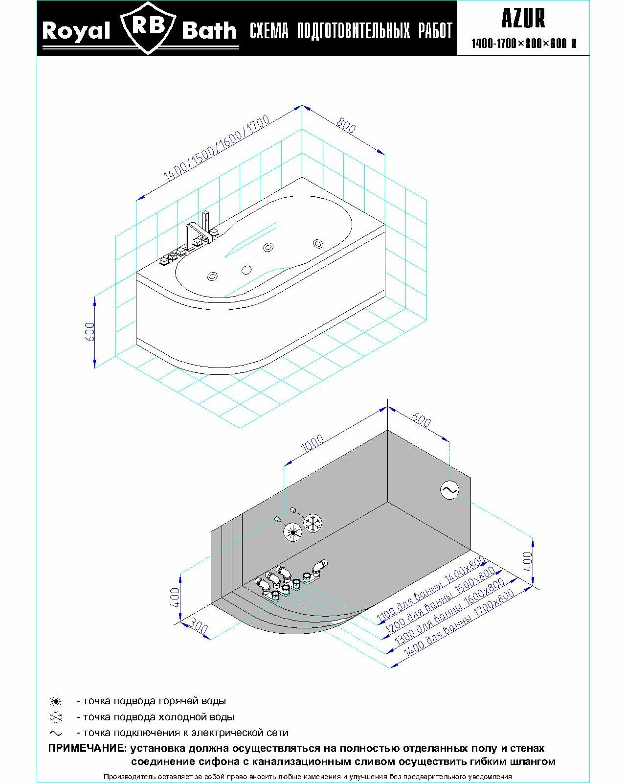 Гидромассажная ванна Royal Bath AZUR STANDART 140x80x60R - фотография № 3