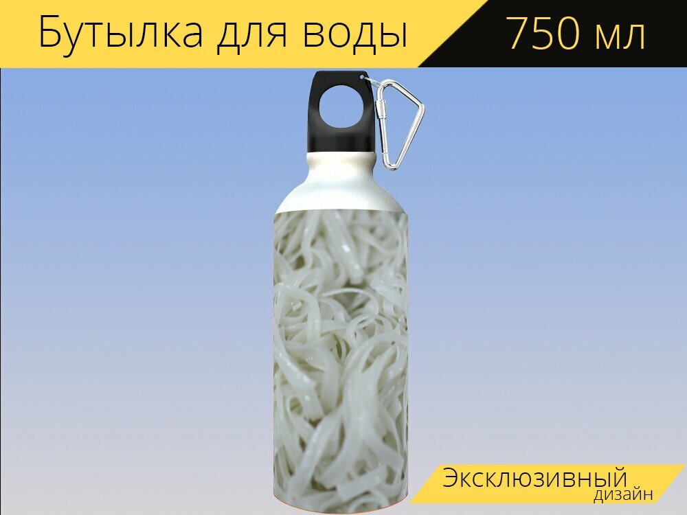 Бутылка фляга для воды "Плоская лапша, лапша, макаронные изделия" 750 мл. с карабином и принтом