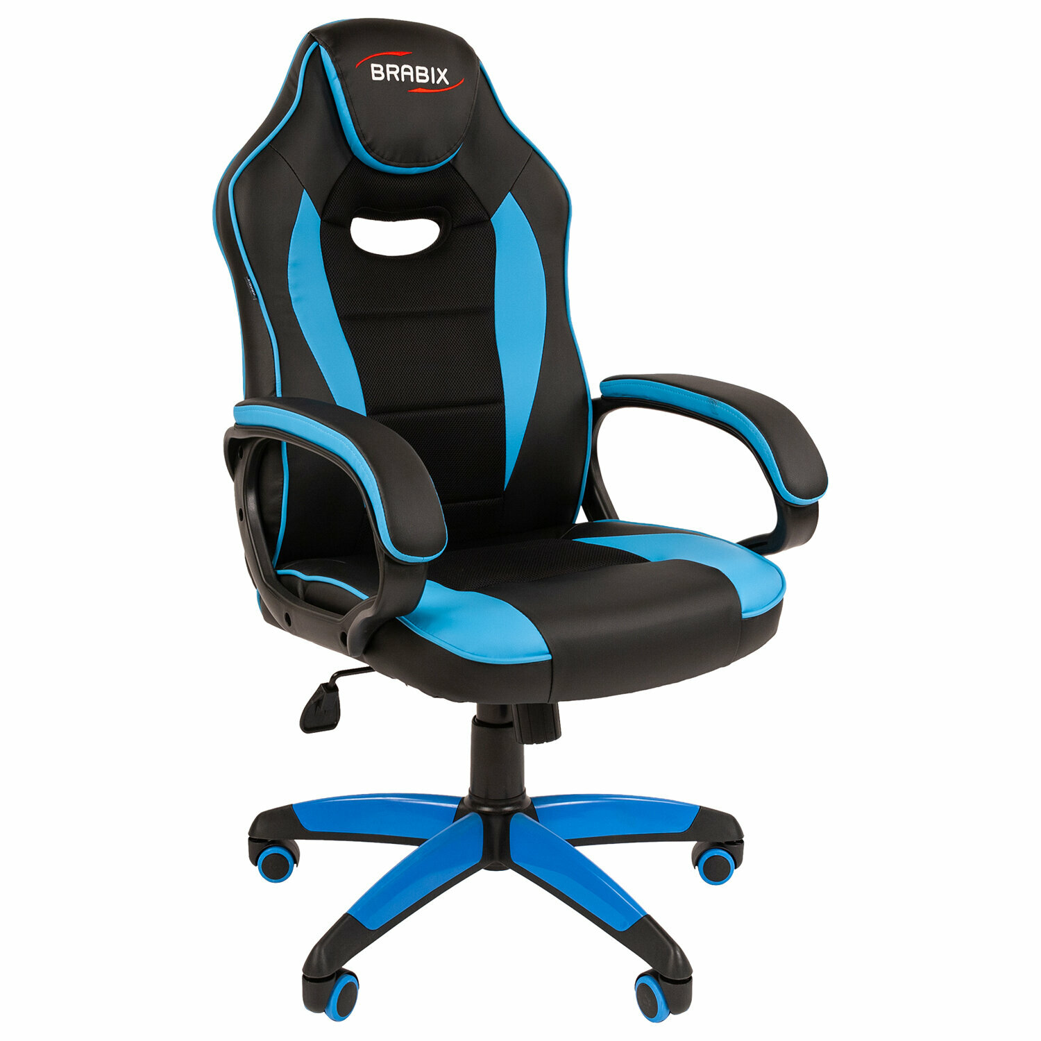 Кресло компьютерное BRABIX Blaze GM-162 TW/экокожа, черное/голубое