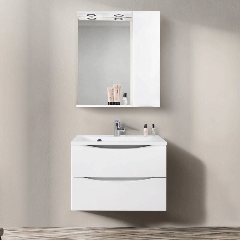 Зеркало со шкафом BelBagno MARINO-SPC-700/750-1A-BL-P-R 70 с подсветкой Bianco Lucido - фотография № 2