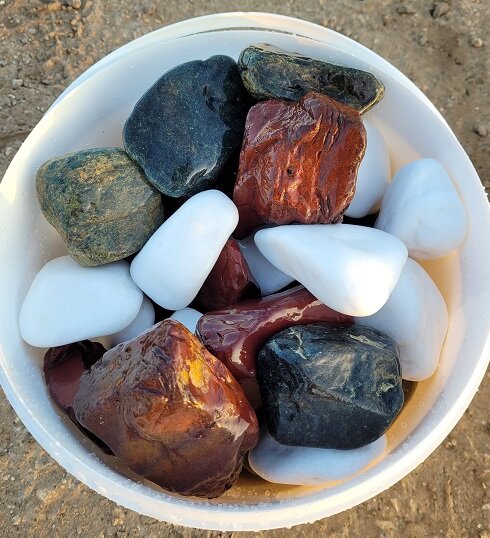 Микс Нефрит/Яшма/Кварц шлифованные (размер 4-8 см) камни для печи бани и сауны упаковка 15 кг