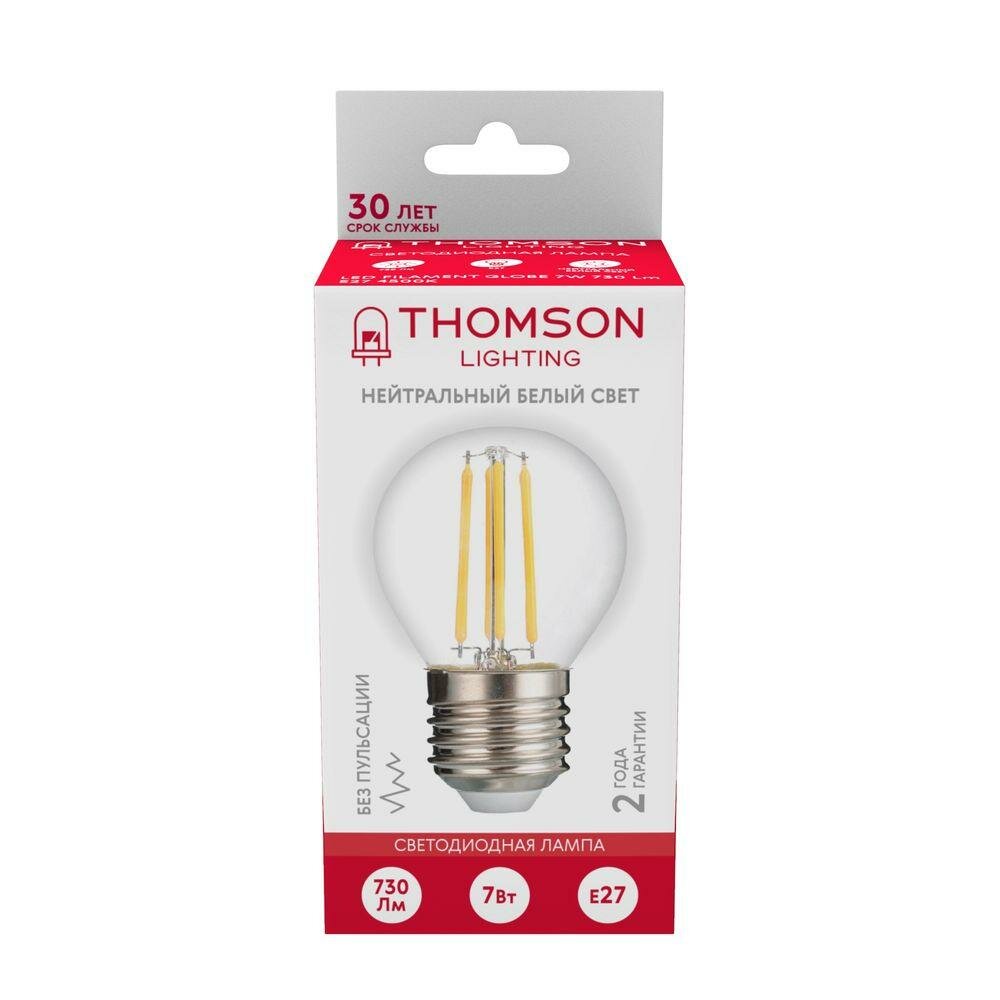Thomson Лампа светодиодная филаментная Thomson E27 7W 4500K шар прозрачная TH-B2092 - фотография № 4