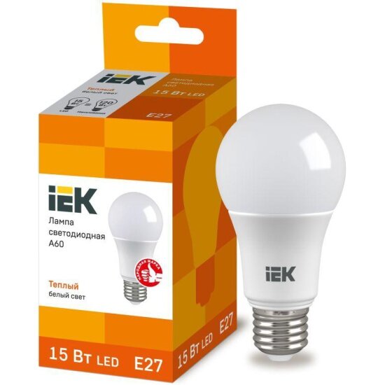Светодиодная лампа IEK ECO A60 15Вт грушевидная 230В 3000К E27 LLE-A60-15-230-30-E27