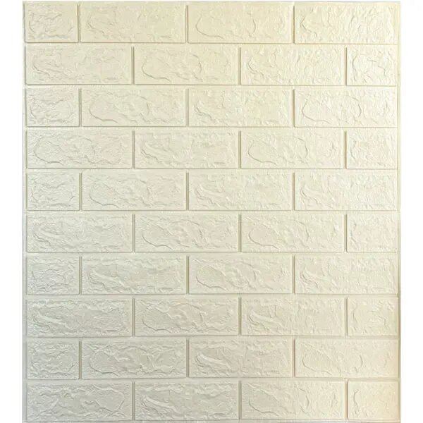 фото Листовая панель ПВХ самоклеящаяся мягкая 3D кирпич слоновая кость 770x700x4 мм 0.539 м²