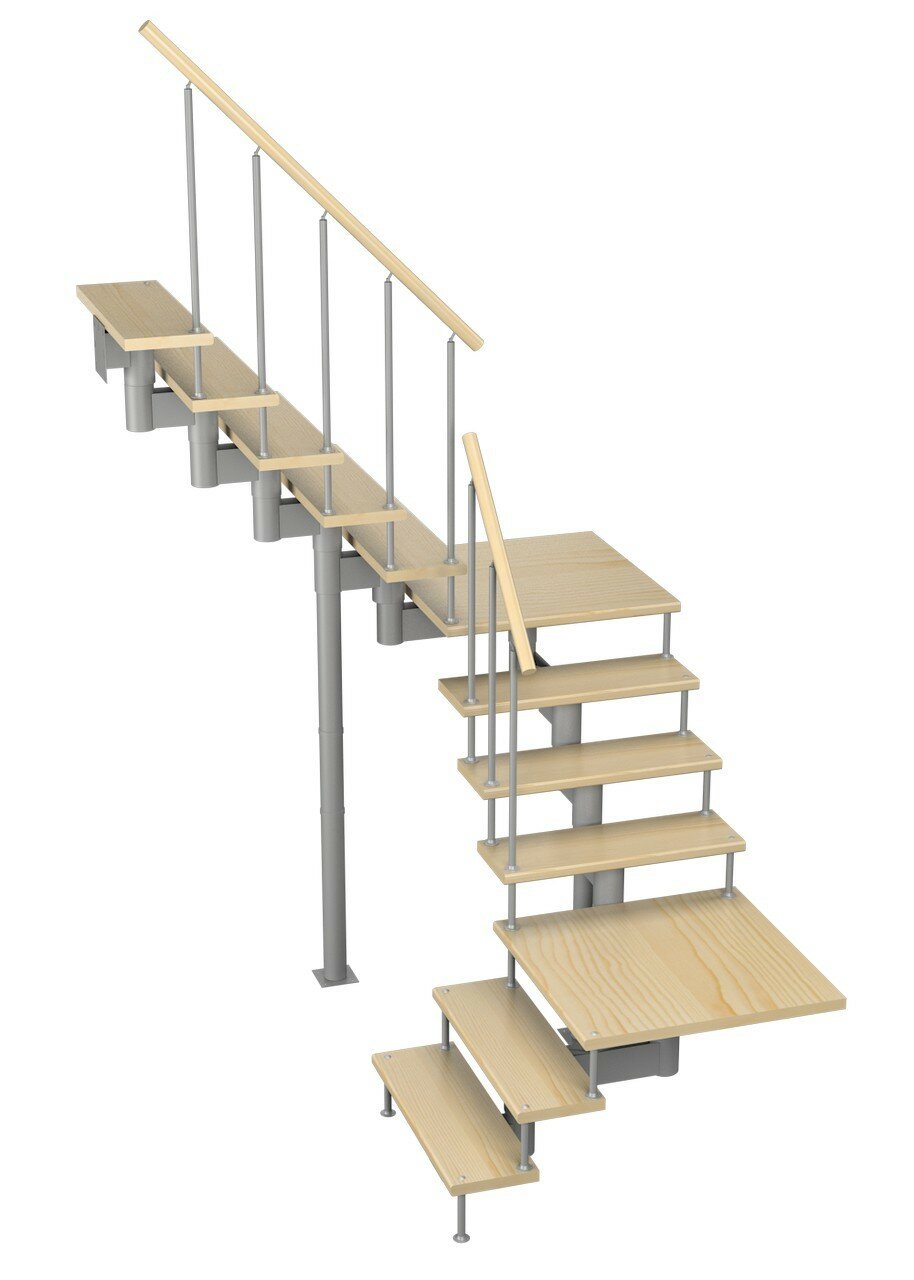 Модульная лестница Комфорт 225 (h 2700-2820, Серый, Сосна, Нержавеющая сталь) - фотография № 1