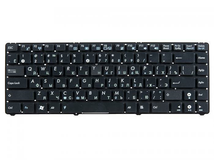 Клавиатура для ноутбука Asus для Eee PC 1201, 1215, 1225, UL20, U24A, U24E, черная без рамки, гор. Enter