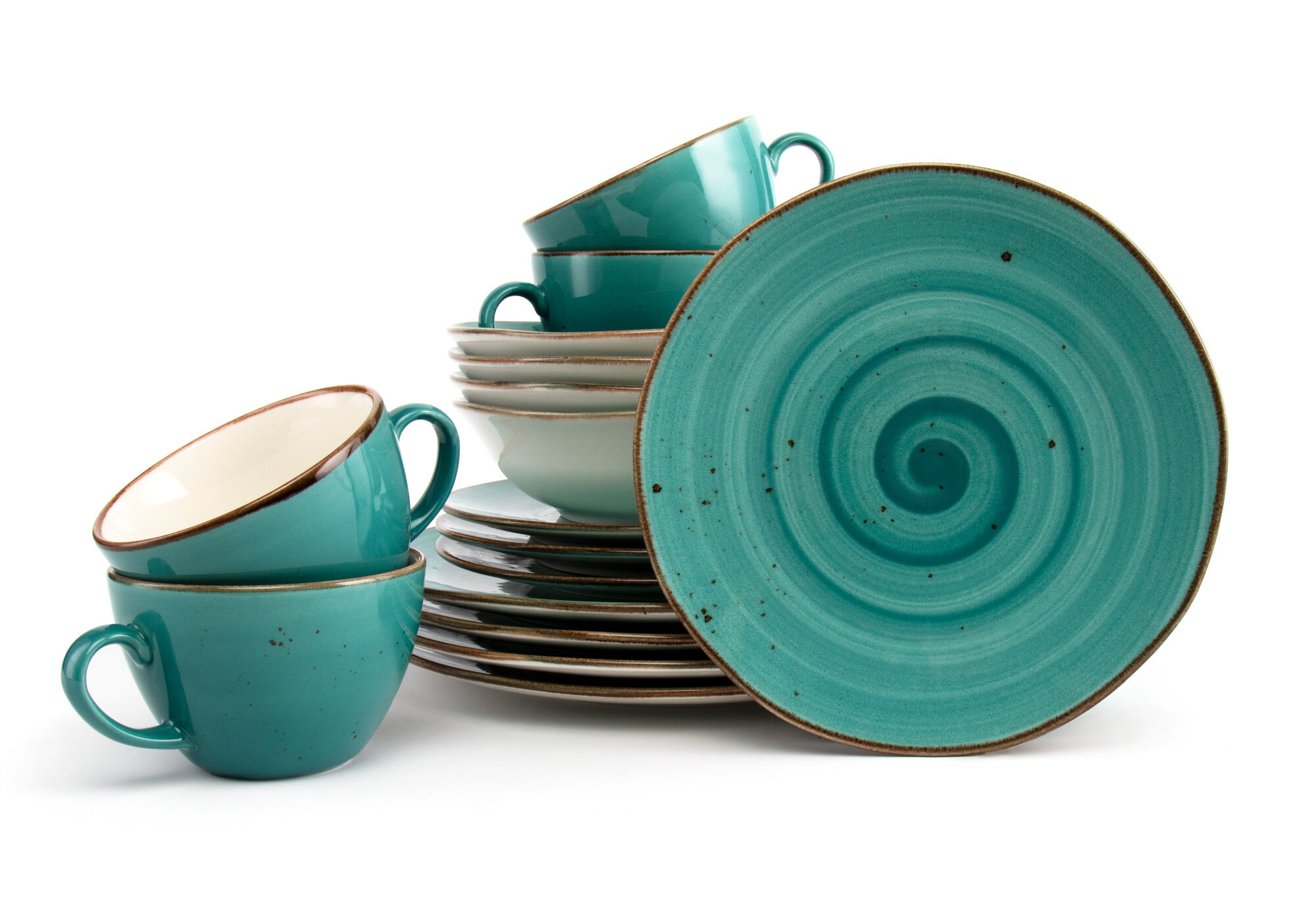 Набор столовой посуды 16 предметов TULU PORSELEN Reactive (по 4шт: обеденная 27см, десертная 21см, салатник 18см, кружка 320мл) Turquoise фарфор