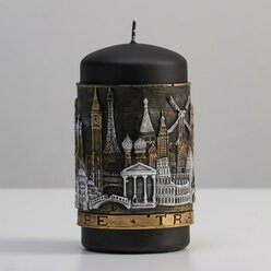 Trend Decor Candle Свеча - цилиндр "Путешествие по Европе", 7х13 см, черный