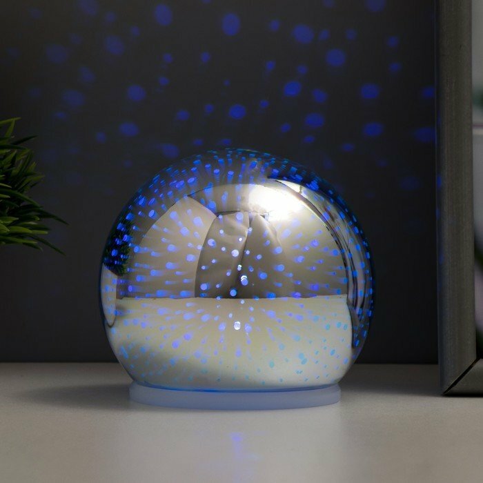 Ночник "Зеркальный шар небо" LED RGB от батареек 2хАА хром 10х10х10см - фотография № 4