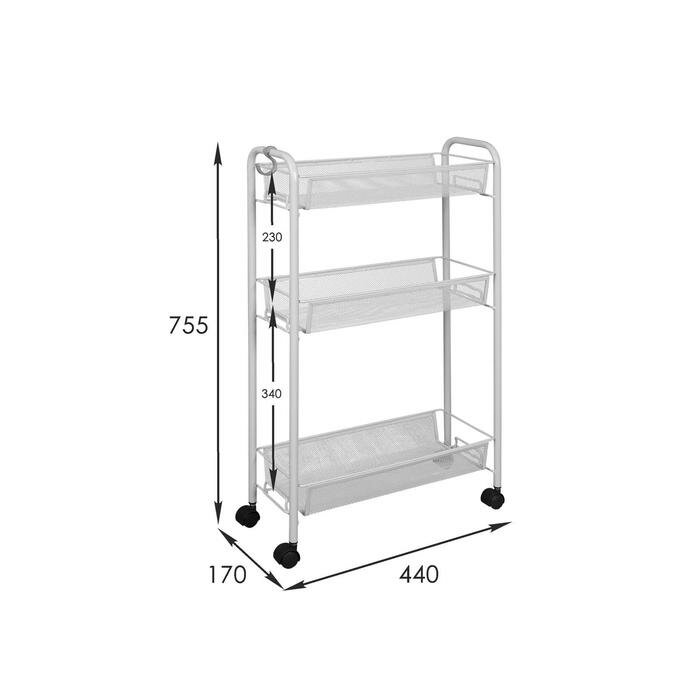 ЗМИ Этажерка на колёсиках «Ладья 1К», 3 яруса, 44×17×75,5 см, цвет серый - фотография № 5
