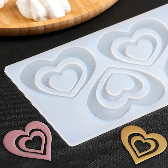 Силиконовый коврик для айсинга «Сердцем к сердцу», 4 ячейки, 19×11,5×0,3 см, цвет прозрачный - фотография № 2
