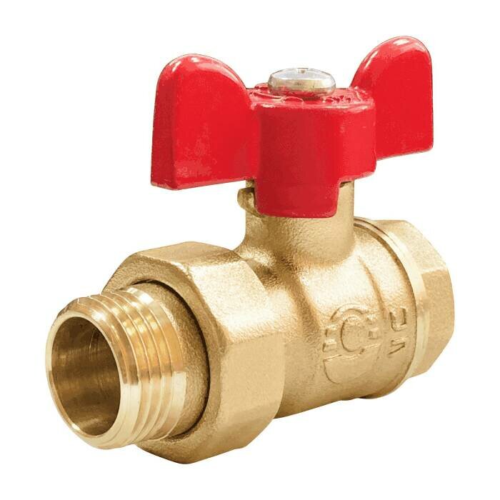 фото Кран шаровой латунь 11Б27фт1М OPTIMA Ду 15 Ру25 ВР/"американка" полнопроходной бабочка красная VALFEX VF.227.L0B1.012