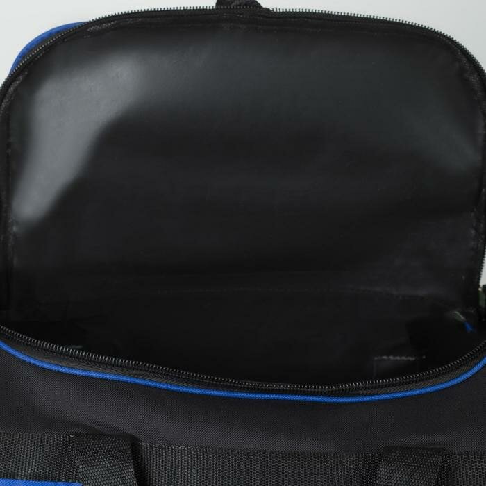 Сумка спортивная, 3 отдела на молниях, наружный карман, длинный ремень, цвет чёрный/синий - фотография № 4