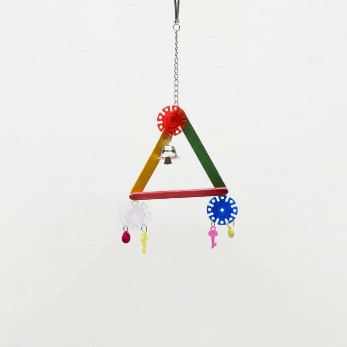 Адель Игрушка для птиц "Разноцветный треугольник", с колокольчиком, микс - фотография № 2