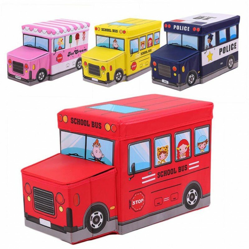 Ящик-пуф для игрушек "Школьный автобус" красный - фотография № 4