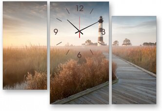 Часы настенные на стекле | Diva Kartina | Природа. Деревянная дорога к маяку | 100X70 см | Немецкий механизм