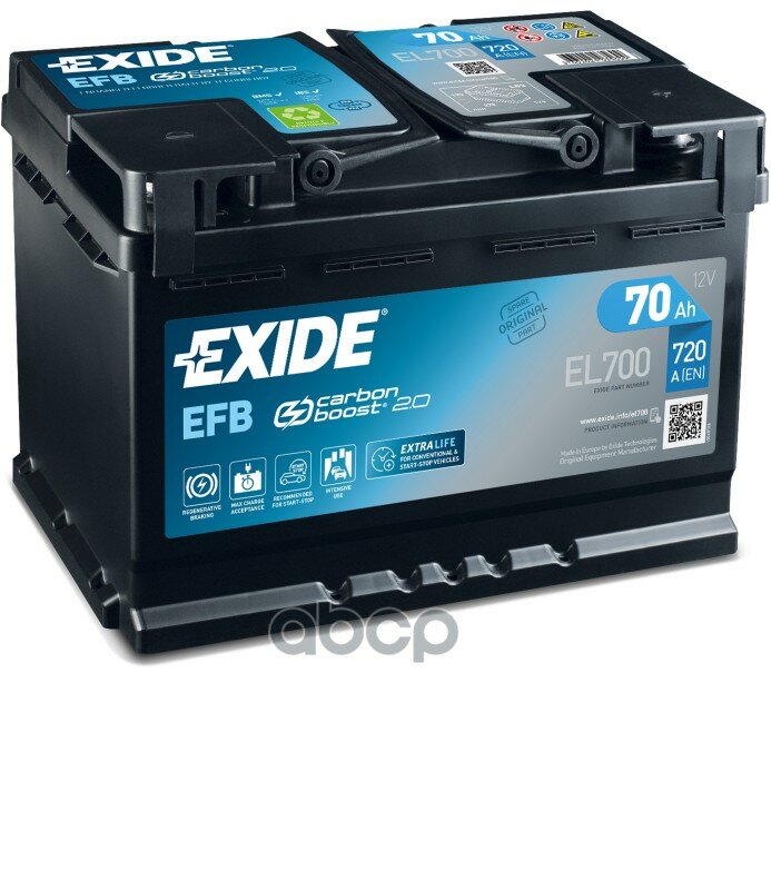 Exide El700 Ecm_аккумуляторная Батарея! 19.5/17.9 Евро 70ah 760a 278/175/190 Carbon Boost 2.6 EXIDE арт. EL700