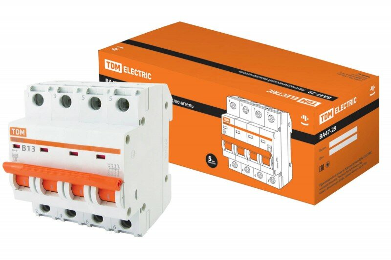 Tdm Автоматический выключатель ВА47-29 4Р 13А 4,5кА SQ0206-0057