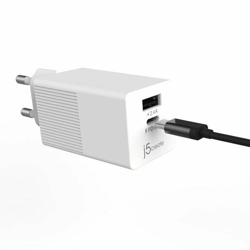 Сетевое зарядное устройство j5create USB-C Mini Charger 45W, USB Type-C, USB, Белый JUP2445 - фото №3