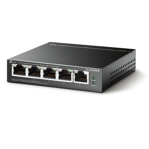 TP-Link Сетевое оборудование TL-SG105PE Easy Smart гигабитный 5-портовый коммутатор с 4 портами PoE+